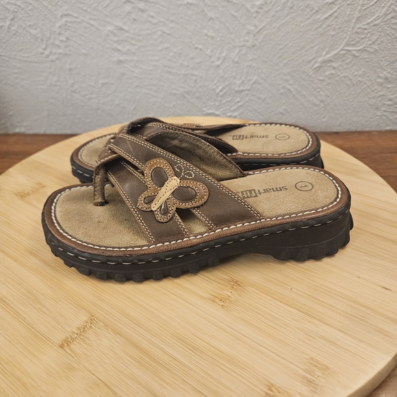 Y2K SmartFit Chunky Brown Leather Sandals Youth Women's Size 1 Butterfly - Picture 5 of 11